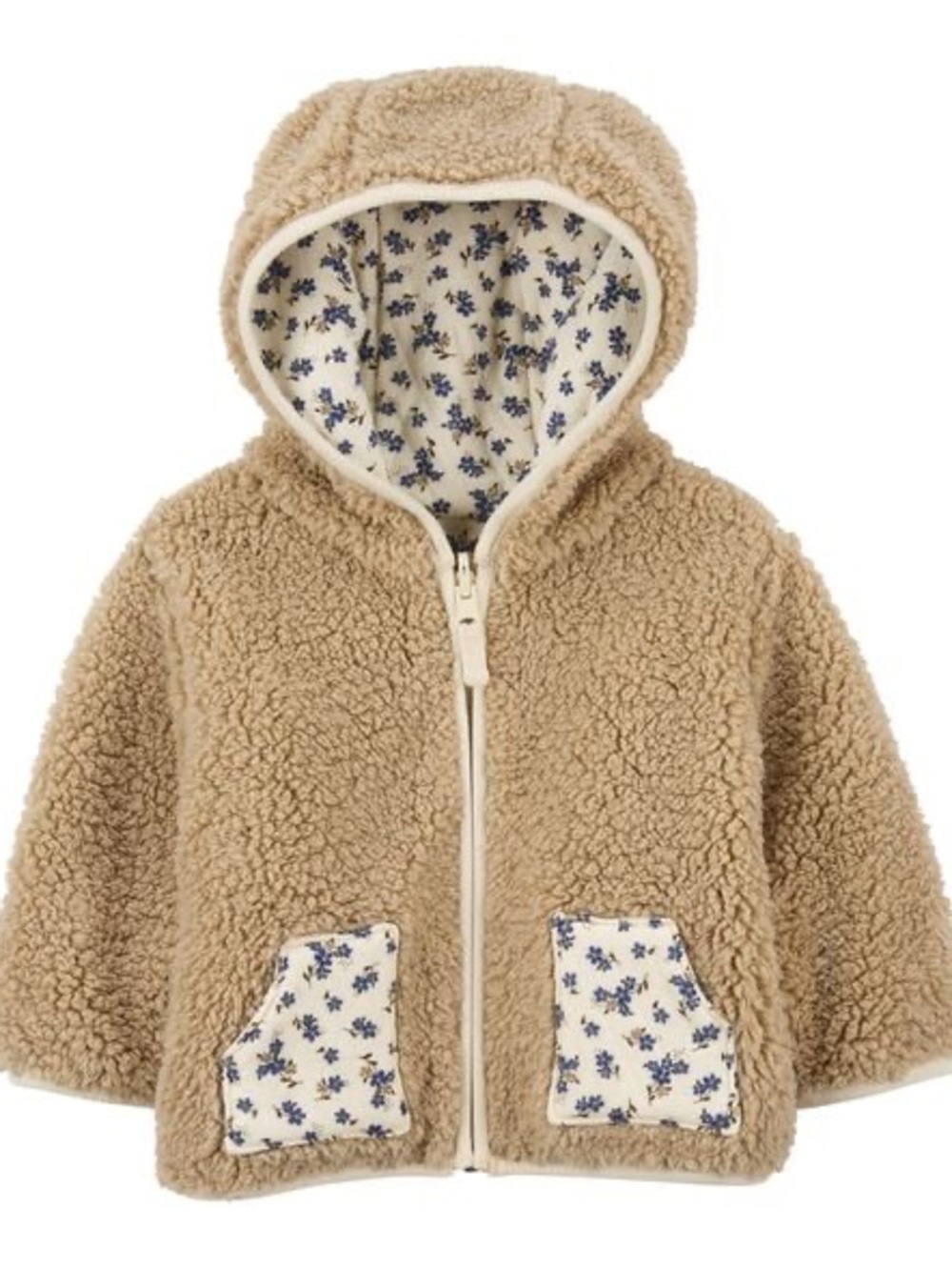 Carter's Tan Sherpa Jacket with Cream Floral Lining